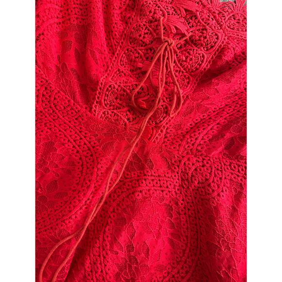 Double Crazy Women's off the shoulder Lace up Long Sleeve Red Dress Size Large - Picture 5 of 11